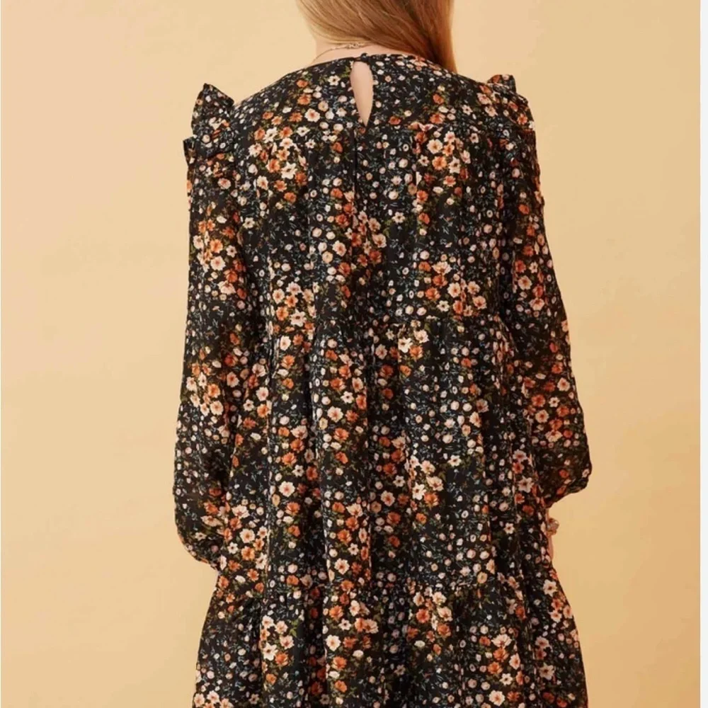 Hayden Floral Kids Dress - Black and Orange